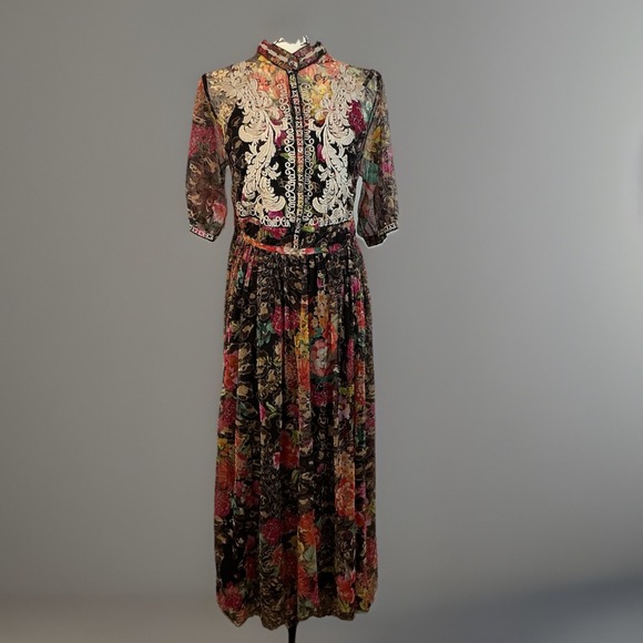 Johnny Was Dresses & Skirts - NWT Johnny Was Floral Embroidered Nylon Dress Maxi Sheer Overlay Bohemian Sz S